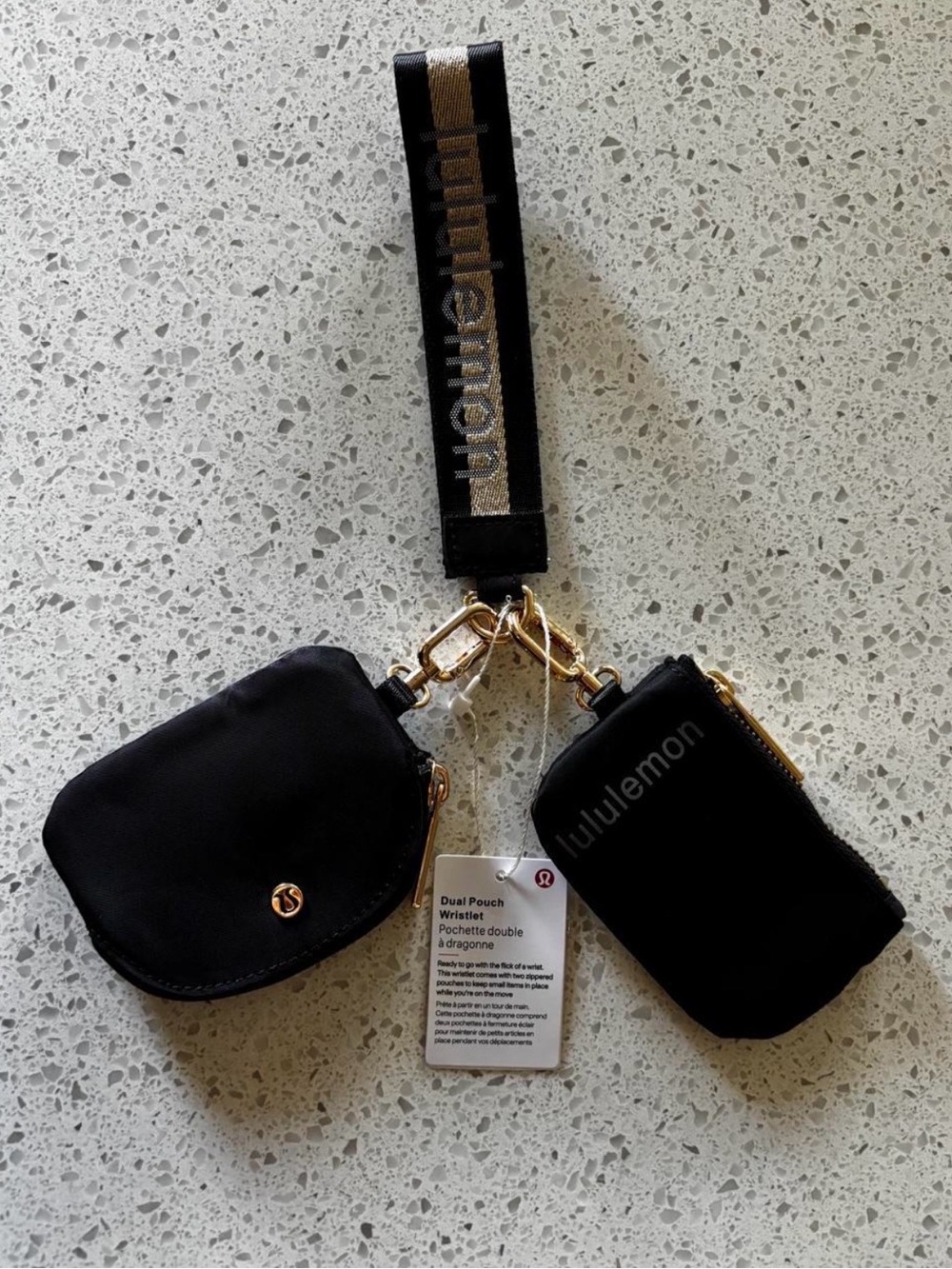 lululemon athletica Black Dual Pouch Wristlet with Gold Hardware